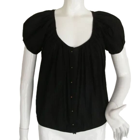 JOIE Blouse, M, Black Gauze Button front, Scoop neck, Brassy buttons - Picture 1 of 9